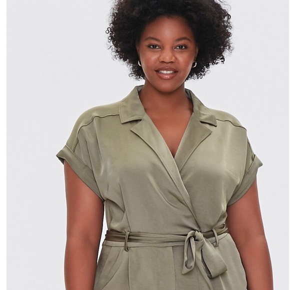 Plus Size Satin Surplice Jumpsuit - Picture 3 of 9